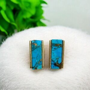 24K Gold Plated Blue Turquoise Earrings Studs